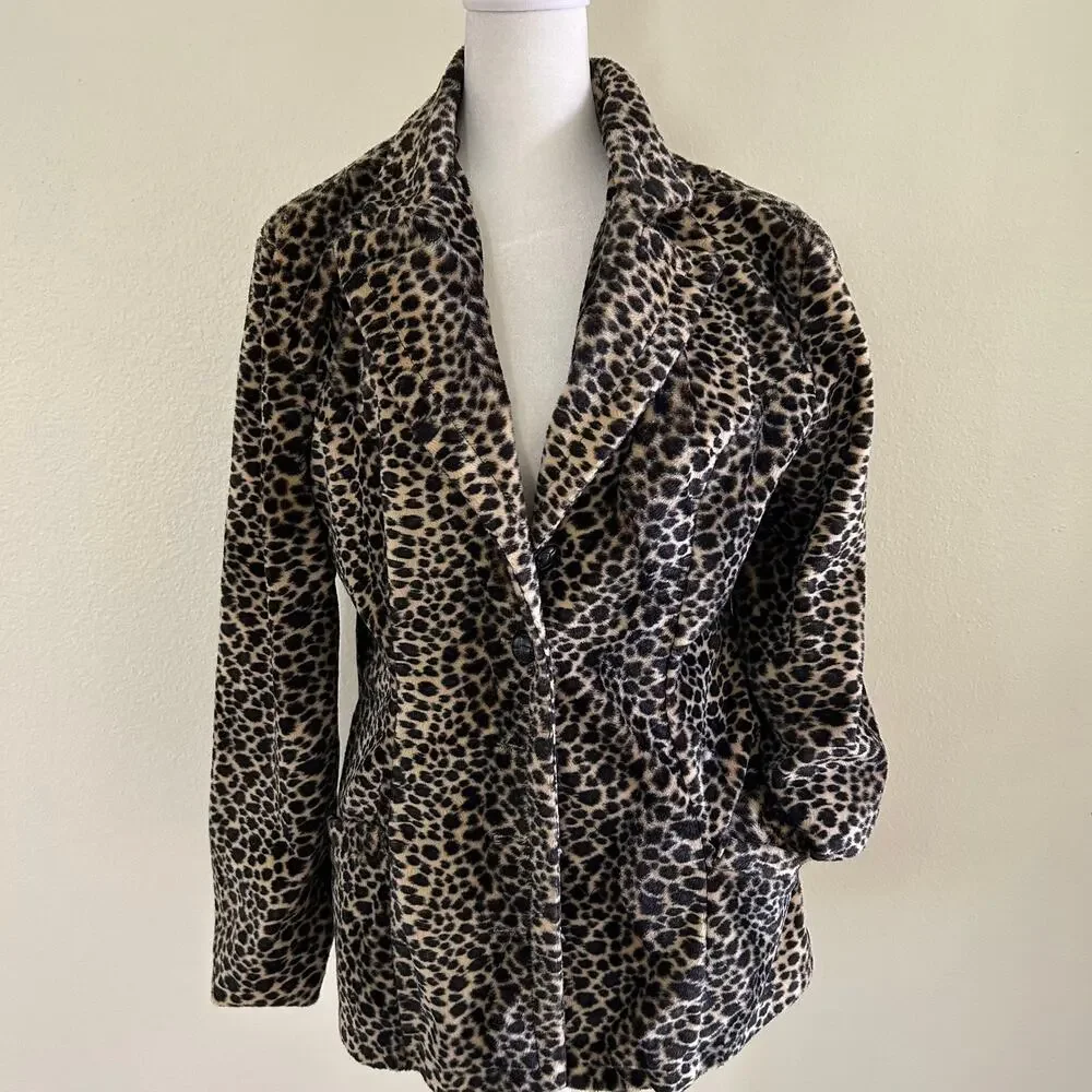 Womens Vintage Leopard Faux Fur Coat Cheetah Animal Print Y2K Mob Wife Glam